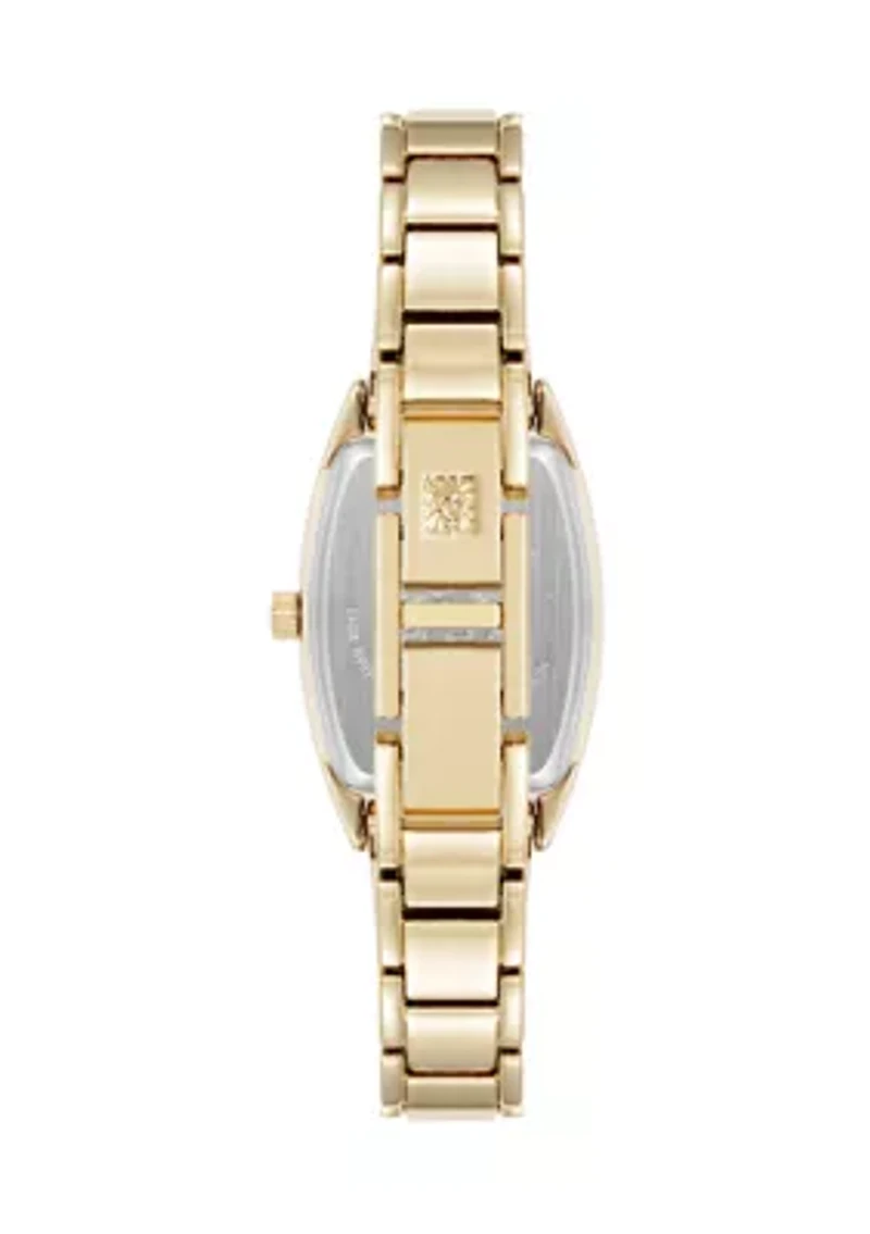 Quartz Cushion Black Enamel with Gold-Tone Metal Alloy Bangle Watch