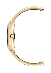 Quartz Cushion Black Enamel with Gold-Tone Metal Alloy Bangle Watch