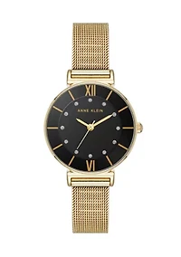 Quartz Premium Round Gold-Tone Stainless Steel Mesh Watch