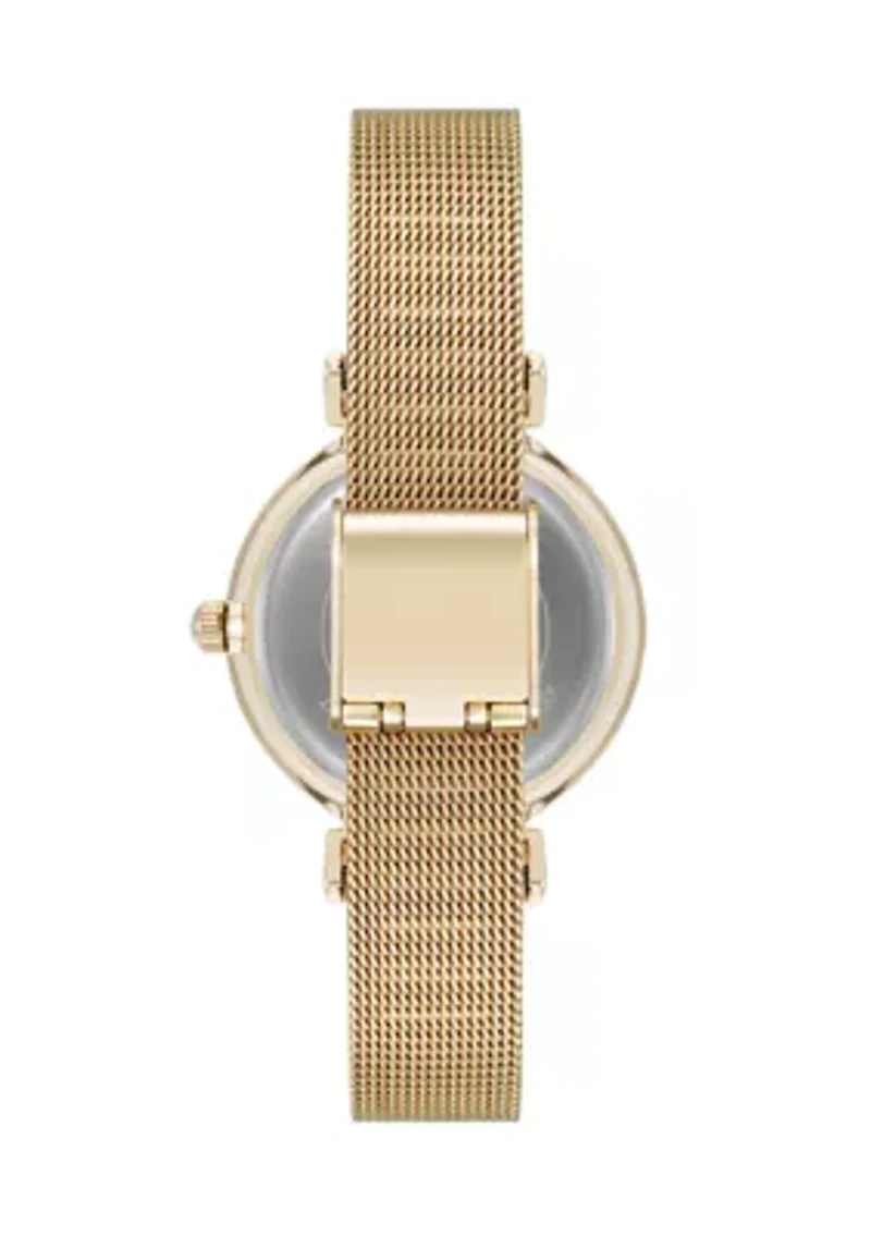 Quartz Premium Round Gold-Tone Stainless Steel Mesh Watch