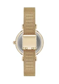 Quartz Premium Round Gold-Tone Stainless Steel Mesh Watch