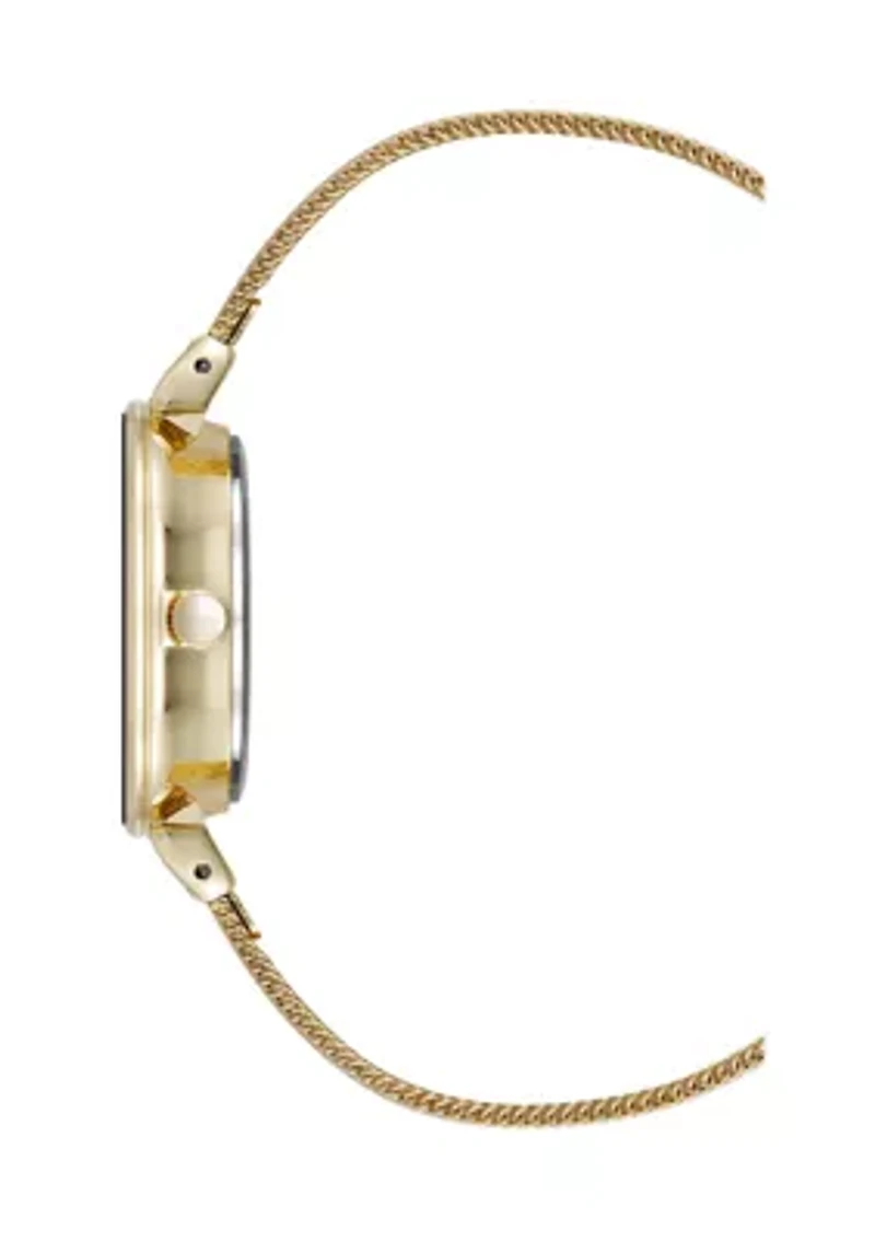 Quartz Premium Round Gold-Tone Stainless Steel Mesh Watch