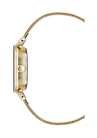 Quartz Premium Round Gold-Tone Stainless Steel Mesh Watch