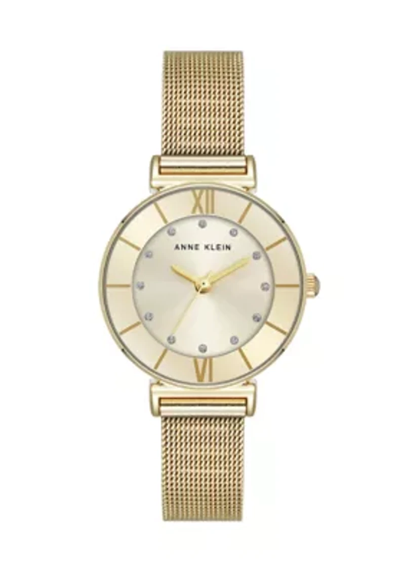 Quartz Premium Round Gold-Tone Stainless Steel Mesh Watch