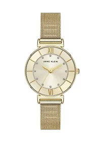 Quartz Premium Round Gold-Tone Stainless Steel Mesh Watch