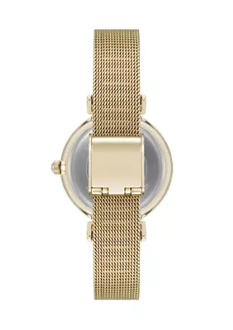 Quartz Premium Round Gold-Tone Stainless Steel Mesh Watch