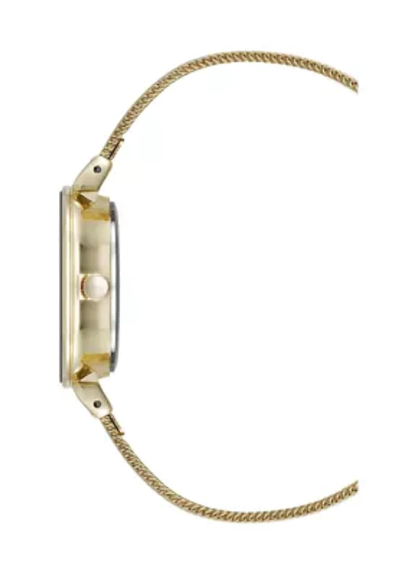 Quartz Premium Round Gold-Tone Stainless Steel Mesh Watch