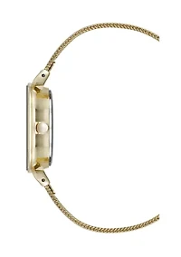Quartz Premium Round Gold-Tone Stainless Steel Mesh Watch