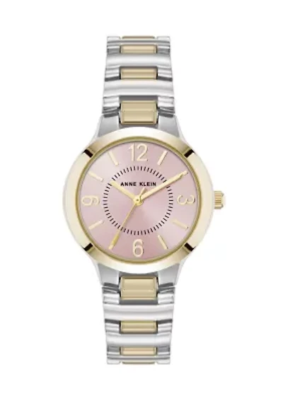 Women's Quartz Essential Round Two Tone Metal Alloy and Pink Dial Watch