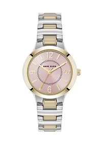Women's Quartz Essential Round Two Tone Metal Alloy and Pink Dial Watch