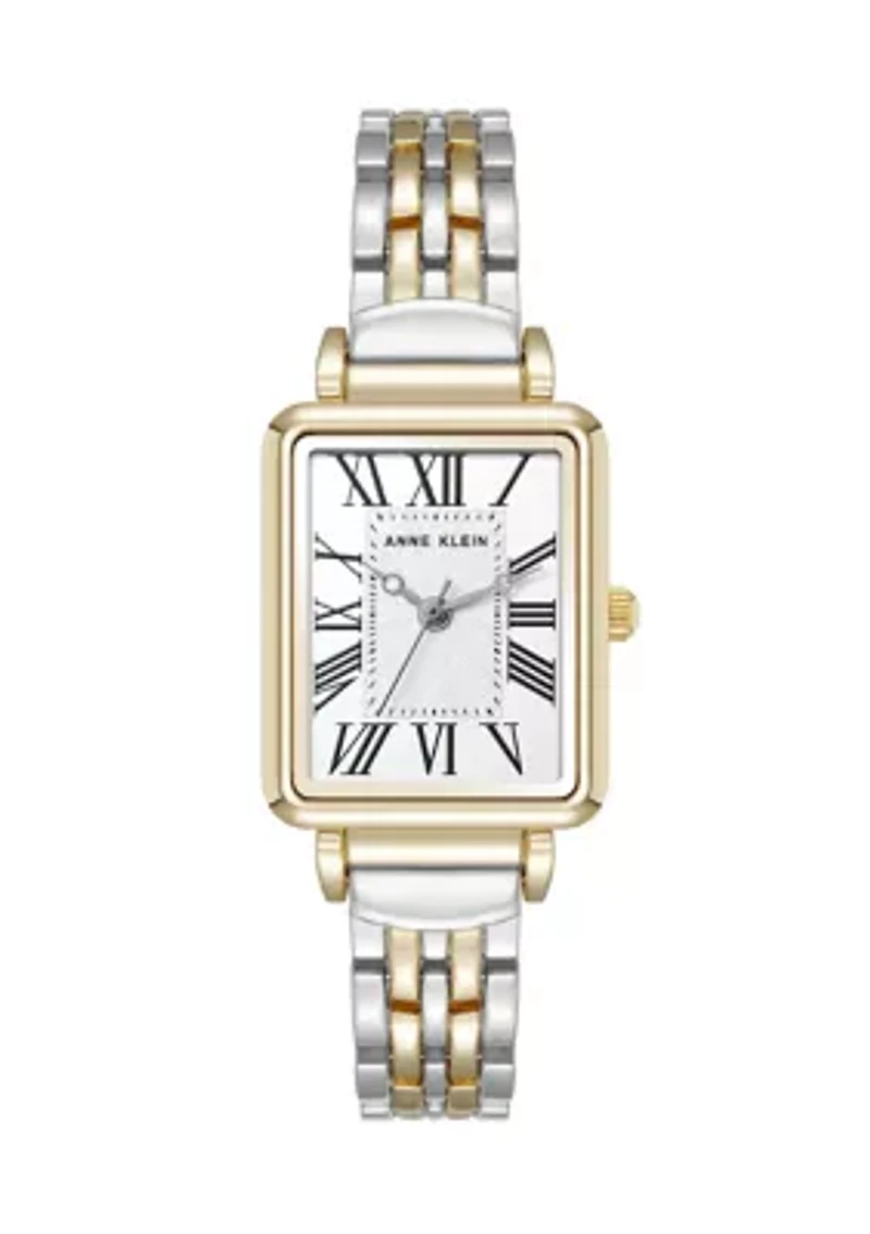 Women's Quartz Rectangular Roman Numeral Two Tone Metal Alloy Watch
