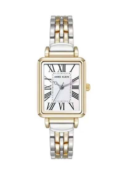 Women's Quartz Rectangular Roman Numeral Two Tone Metal Alloy Watch