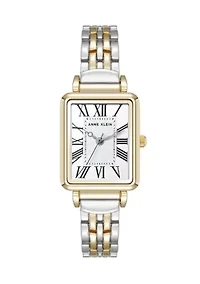 Women's Quartz Rectangular Roman Numeral Two Tone Metal Alloy Watch