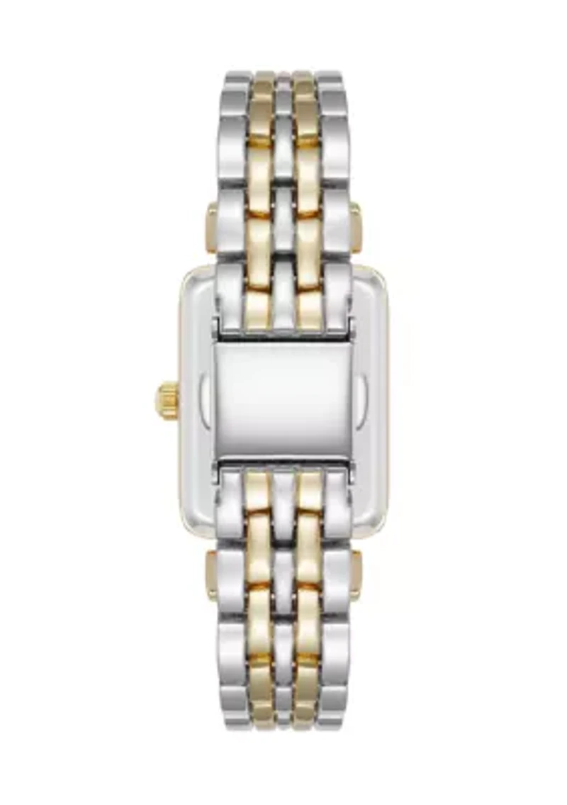Women's Quartz Rectangular Roman Numeral Two Tone Metal Alloy Watch