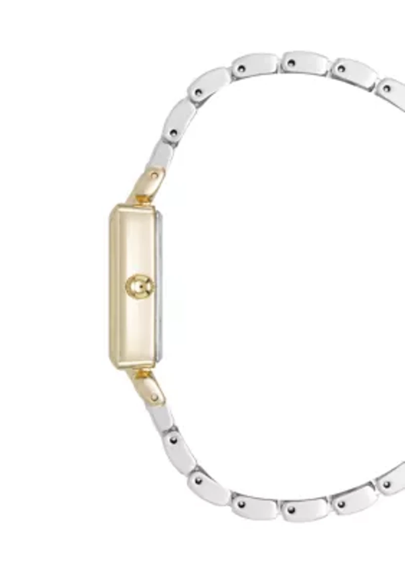 Women's Quartz Rectangular Roman Numeral Two Tone Metal Alloy Watch