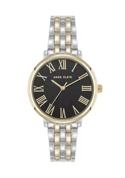 Quartz Round Roman Numeral Two-Tone Metal Alloy Watch