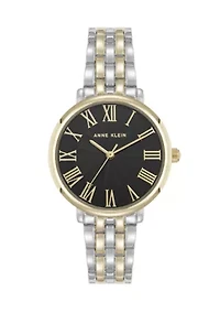Quartz Round Roman Numeral Two-Tone Metal Alloy Watch