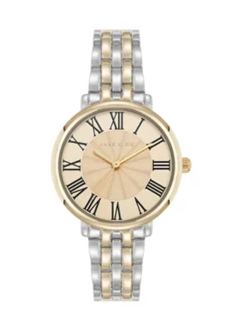 Quartz Round Roman Numeral Two-Tone Metal Alloy Watch