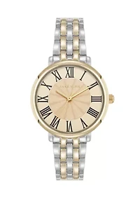Quartz Round Roman Numeral Two-Tone Metal Alloy Watch