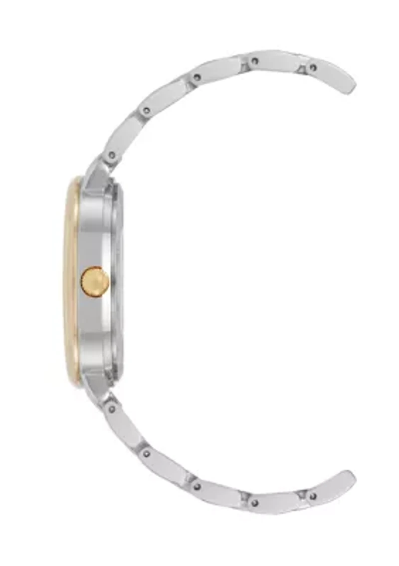 Quartz Round Roman Numeral Two-Tone Metal Alloy Watch