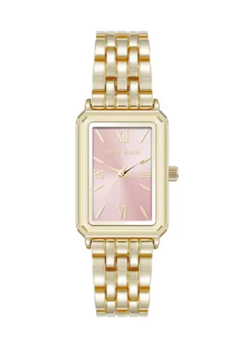 Women's Quartz Rectangular Estate Gold Tone Metal Alloy and Pink Dial Watch