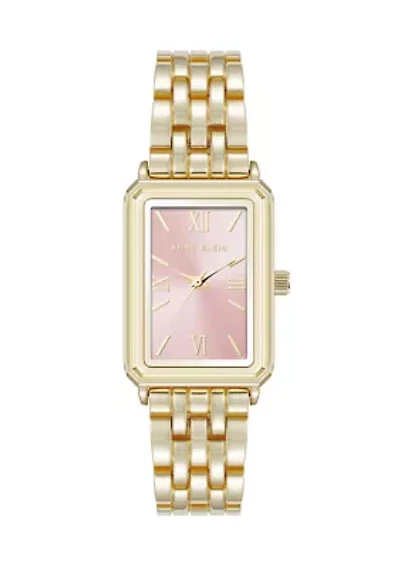 Women's Quartz Rectangular Estate Gold Tone Metal Alloy and Pink Dial Watch