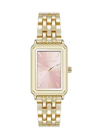 Women's Quartz Rectangular Estate Gold Tone Metal Alloy and Pink Dial Watch