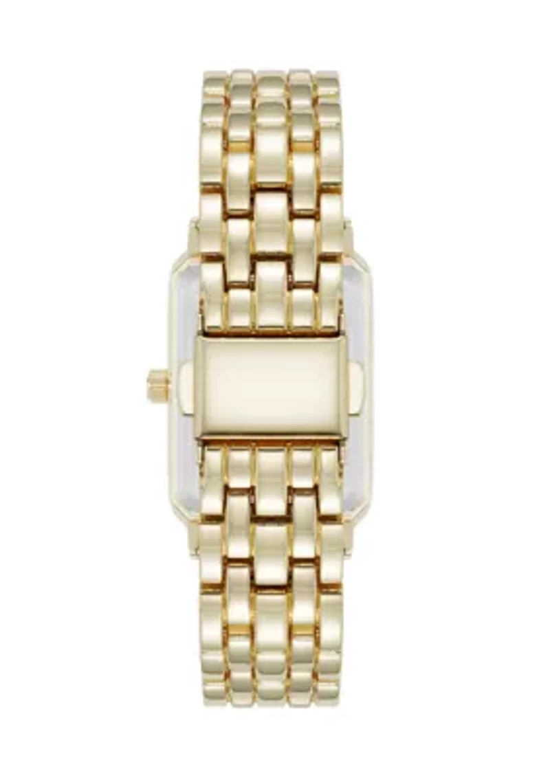 Women's Quartz Rectangular Estate Gold Tone Metal Alloy and Pink Dial Watch
