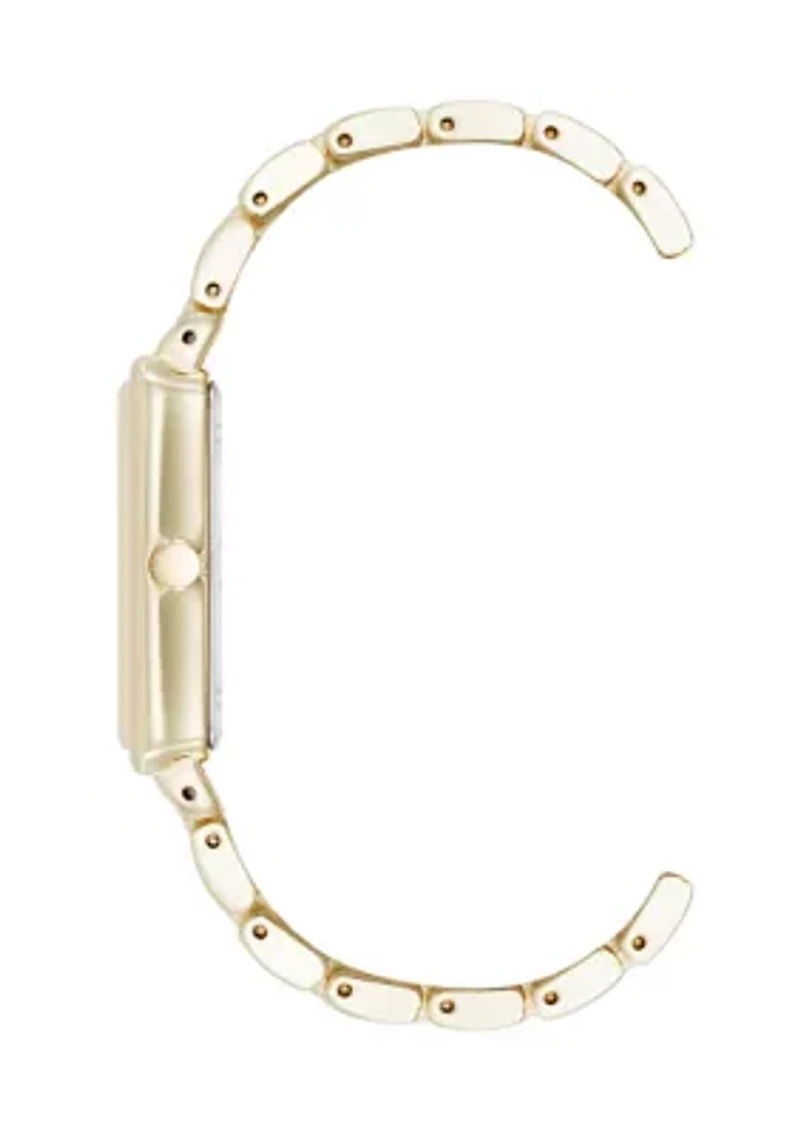 Women's Quartz Rectangular Estate Gold Tone Metal Alloy and Pink Dial Watch