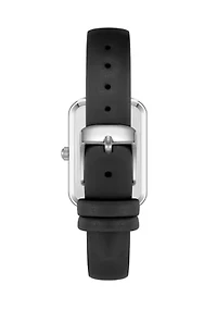 Quartz Rectangular Black Faux Leather and Silver Tone Metal Alloy Watch - 23 Millimeter