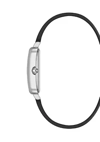 Quartz Rectangular Black Faux Leather and Silver Tone Metal Alloy Watch - 23 Millimeter