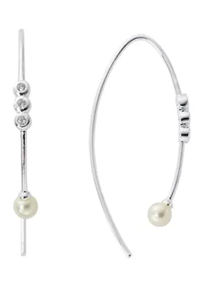 E Coat Sterling Silver Bezel Pearl Threader Earrings 
