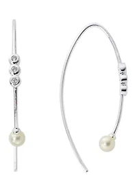 E Coat Sterling Silver Bezel Pearl Threader Earrings 