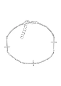 Italian Sterling Silver Bracelet with Crosses At 7" & 2"