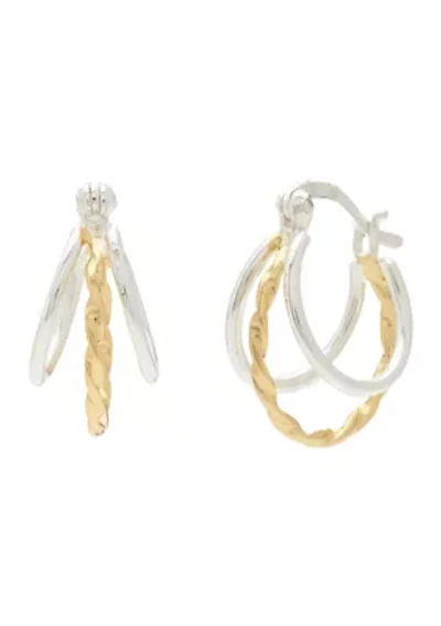 Two Tone Triple Hoop Earrings