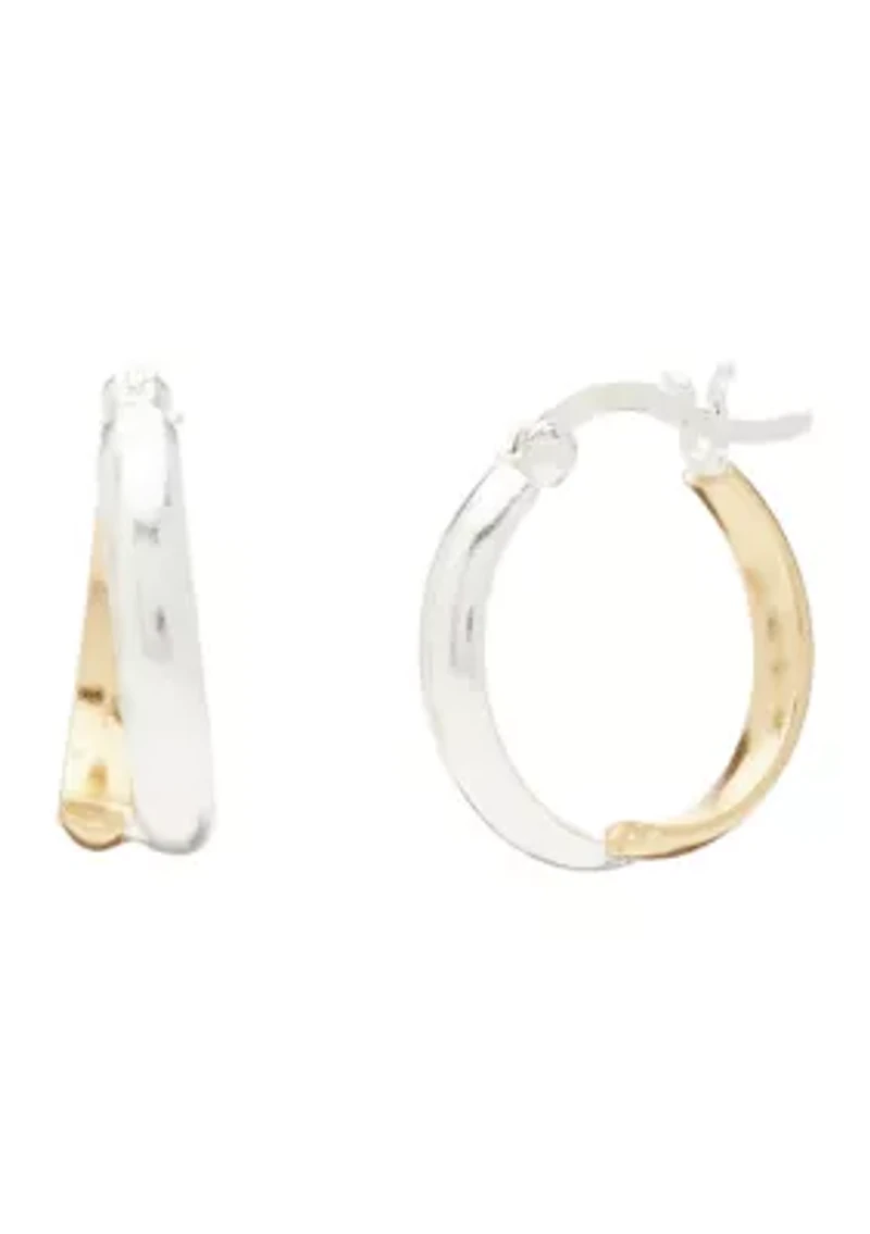 Two Tone Half Gold Half Sterling Silver Hoop Earrings