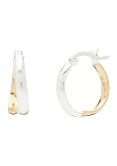 Two Tone Half Gold Half Sterling Silver Hoop Earrings