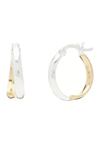 Two Tone Half Gold Half Sterling Silver Hoop Earrings