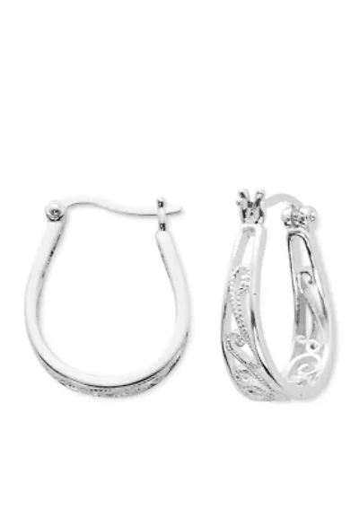 Silver Plated Pure 100 Filigree U Hoop Earrings
