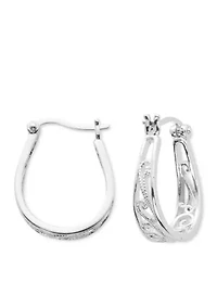 Silver Plated Pure 100 Filigree U Hoop Earrings