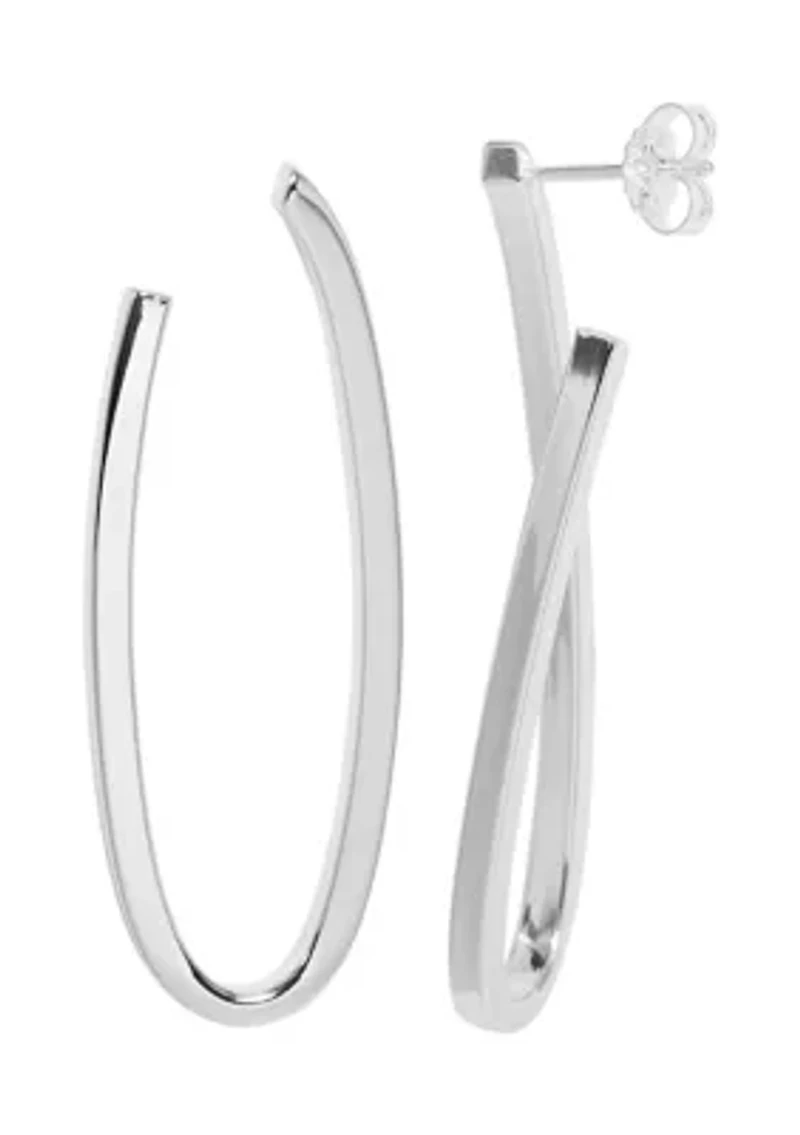 Silver Plated Long Drop Hoop Earrings