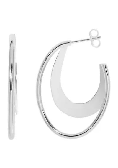 Silver Plated Polished Double Hoop Earrings