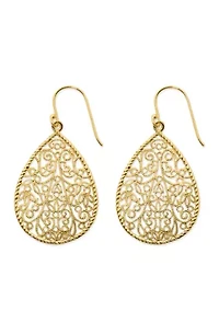 Gold Over Silver Plated Filigree Teardrop Earrings