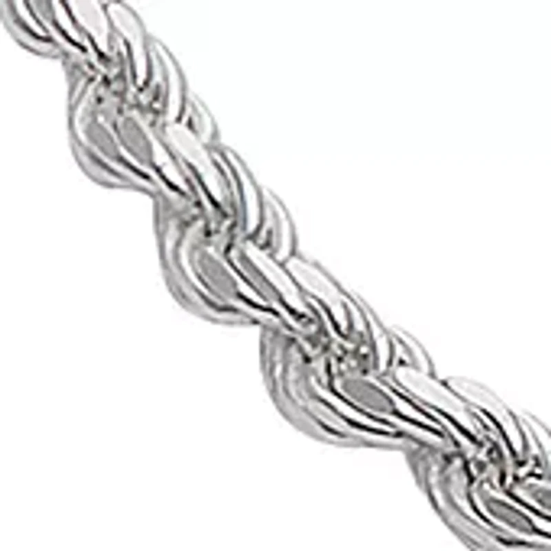 8" Silver Tone Diamond Cut Rope Chain Bracelet