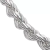 8" Silver Tone Diamond Cut Rope Chain Bracelet