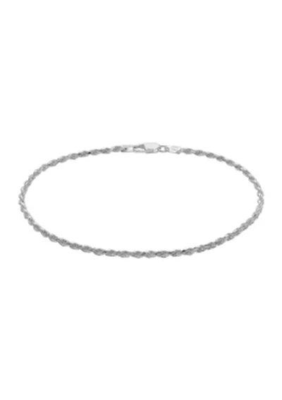 8" Silver Tone Diamond Cut Rope Chain Bracelet