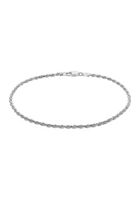 8" Silver Tone Diamond Cut Rope Chain Bracelet