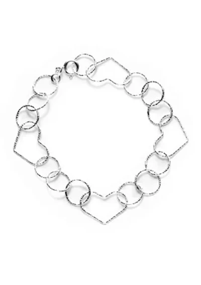 Silver Plated Link Open Heart Bracelet
