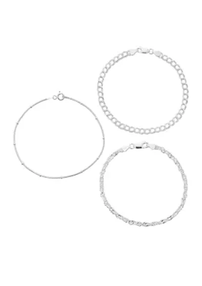 Set of 3 Pure 100 Twisted Bead Double Link Bracelets 