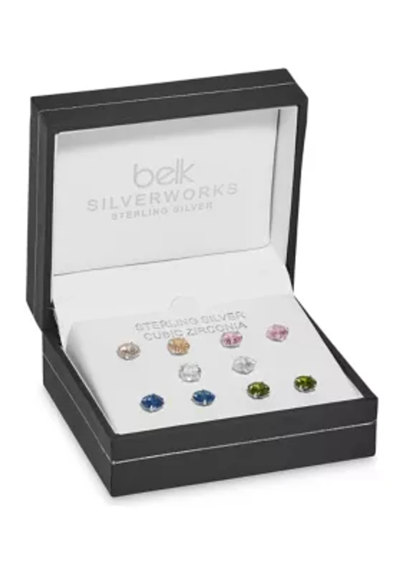 Lab Created Sterling Silver Multi Stud Earrings - 5 Pairs